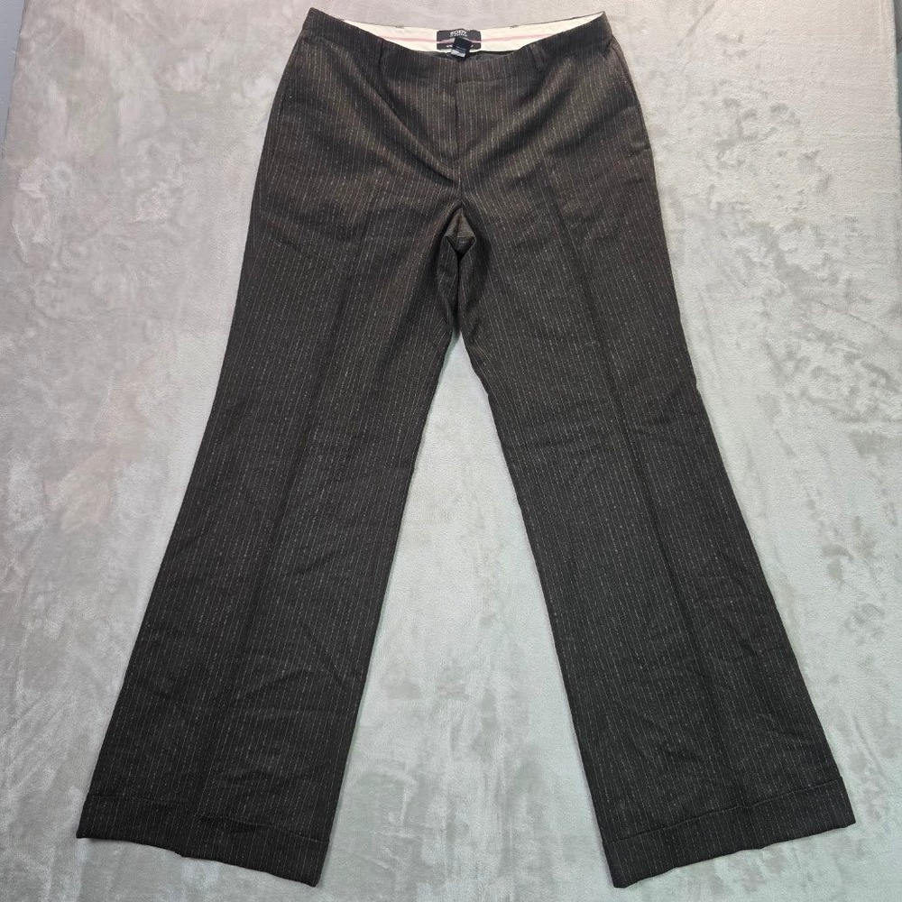 Body by Victoria The Marisa Fit Brown Pinstripe Wool Blend Wide Leg Pants 12